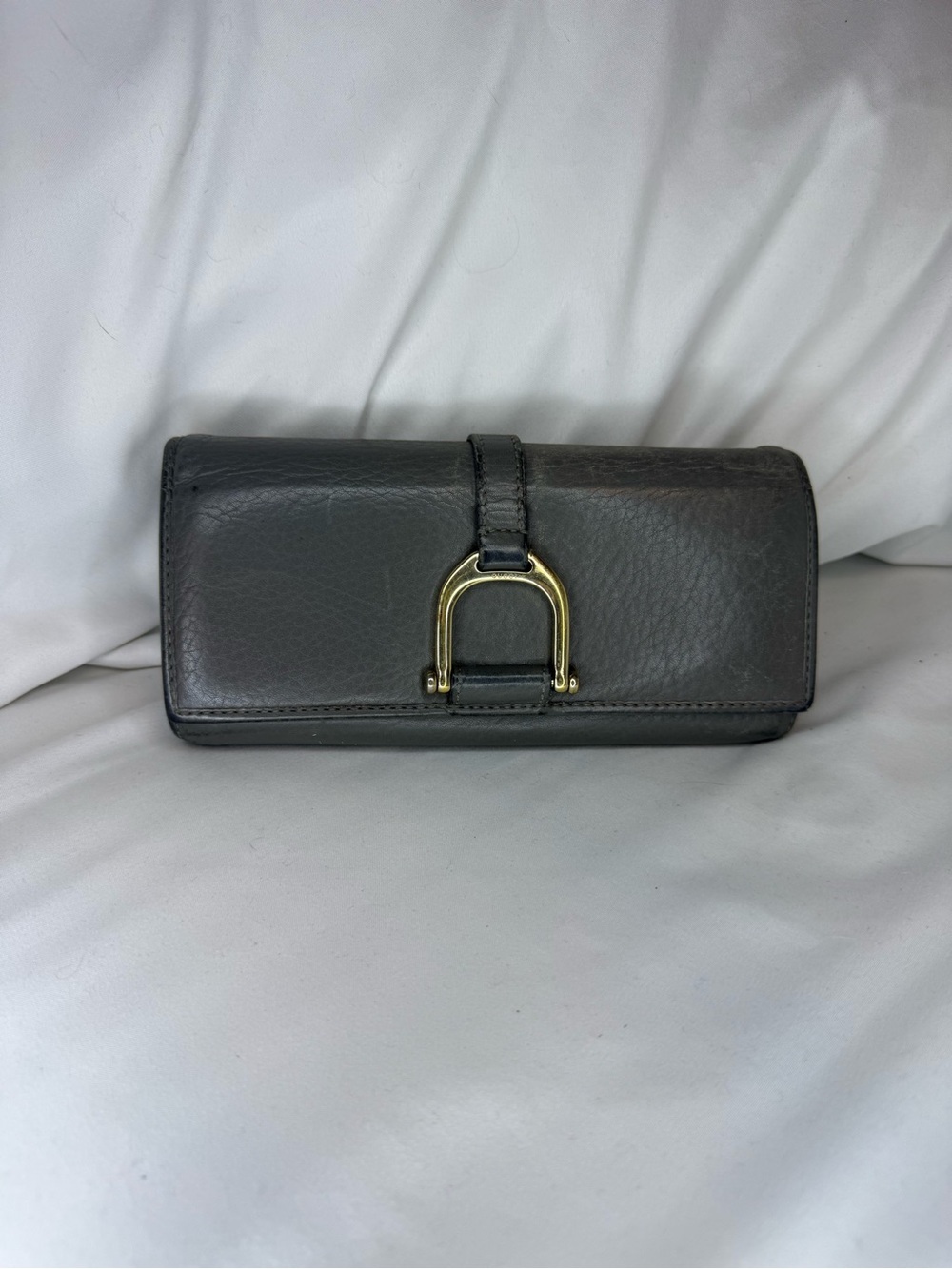 Gucci Gray Leather Continental Wallet with Gold Horsebit